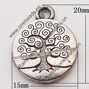Pendant, Zinc Alloy Jewelry Findings, Flat Round 15x20mm Hole:2mm, Sold by Bag