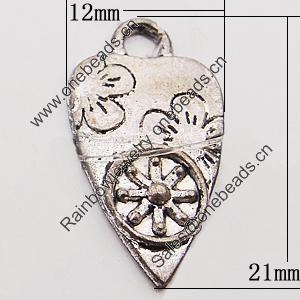 Pendant, Zinc Alloy Jewelry Findings, 12x21mm Hole:2mm, Sold by Bag