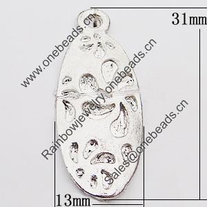 Pendant, Zinc Alloy Jewelry Findings, Flat Oval 13x31mm Hole:2.5mm, Sold by Bag