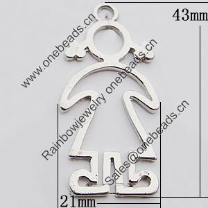 Pendant, Zinc Alloy Jewelry Findings, 21x43mm Hole:3.5mm, Sold by Bag
