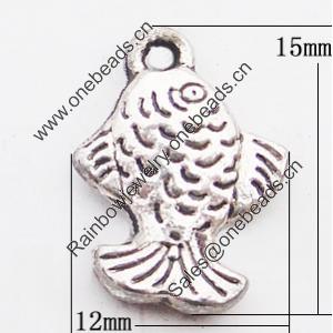 Pendant, Zinc Alloy Jewelry Findings, Fish 12x15mm Hole:1.5mm, Sold by Bag