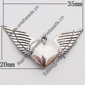 Pendant, Zinc Alloy Jewelry Findings, Wing 35x20mm Hole:2mm, Sold by Bag