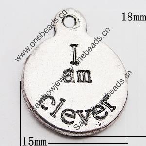 Pendant, Zinc Alloy Jewelry Findings, Flat Round 15x18mm Hole:1.5mm, Sold by Bag