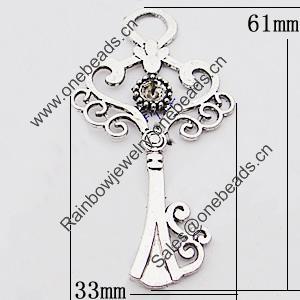 Pendant, Zinc Alloy Jewelry Findings, 33x61mm Hole:7mm, Sold by Bag