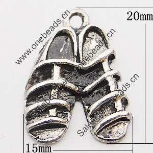 Pendant, Zinc Alloy Jewelry Findings, Shoes 15x20mm Hole:1.5mm, Sold by Bag