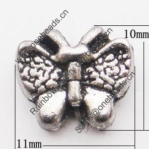 Beads, Zinc Alloy Jewelry Findings, Butterfly 11x10mm Hole:1mm, Sold by Bag
