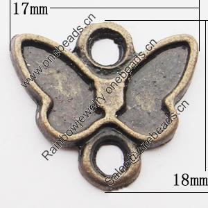 Connectors, Zinc Alloy Jewelry Findings, Butterfly 18x17mm Hole:2mm, Sold by Bag