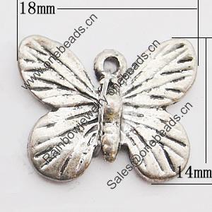 Pendant, Zinc Alloy Jewelry Findings, Butterfly 18x14mm Hole:1mm, Sold by Bag
