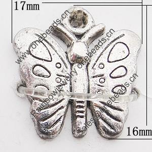 Pendant, Zinc Alloy Jewelry Findings, Butterfly 16x17mm Hole:1.5mm, Sold by Bag