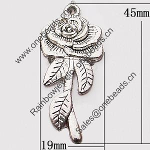 Pendant, Zinc Alloy Jewelry Findings, Flower 19x45mm Hole:2mm, Sold by Bag