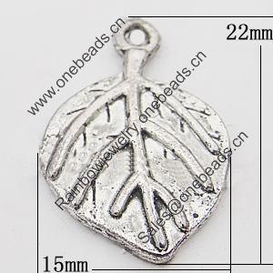 Pendant, Zinc Alloy Jewelry Findings, Leaf 15x22mm Hole:1.5mm, Sold by Bag