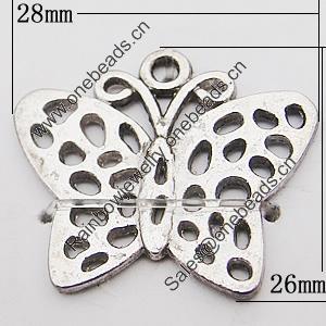 Pendant, Zinc Alloy Jewelry Findings Lead-free, Butterfly 28x26mm Hole:2mm, Sold by Bag