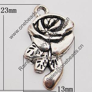 Pendant, Zinc Alloy Jewelry Findings Lead-free, Flower 13x23mm Hole:1.5mm, Sold by Bag