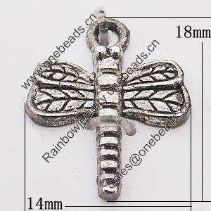 Pendant, Zinc Alloy Jewelry Findings Lead-free, Dragonfly 14x18mm Hole:1.5mm, Sold by Bag