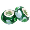 Lampwork Glass white Brass Plating Silver Beads, Rondelle, 6.8x13.5mm, Hole:4.5mm, Sold by PC