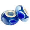 Lampwork Glass white Brass Plating Silver Beads, Rondelle, 6.8x13.5mm, Hole:4.5mm, Sold by PC