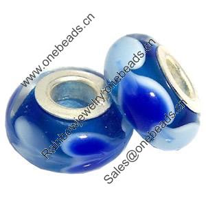 Lampwork Glass white Brass Plating Silver Beads, Rondelle, 6.8x13.5mm, Hole:4.5mm, Sold by PC