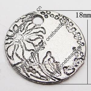 Pendant, Zinc Alloy Jewelry Findings Lead-free, Flat Round 18mm Hole:2mm, Sold by Bag