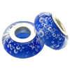 Lampwork Glass white Brass Plating Silver Beads, Rondelle, 6.8x13.5mm, Hole:4.5mm, Sold by PC