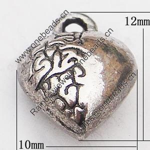 Pendant, Zinc Alloy Jewelry Findings Lead-free, Heart 10x12mm Hole:1.5mm, Sold by Bag