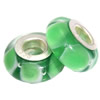 Lampwork Glass white Brass Plating Silver Beads, Rondelle, 6.8x13.5mm, Hole:4.5mm, Sold by PC