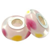 Lampwork Glass white Brass Plating Silver Beads, Rondelle, 6.8x13.5mm, Hole:4.5mm, Sold by PC