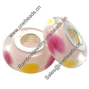 Lampwork Glass white Brass Plating Silver Beads, Rondelle, 6.8x13.5mm, Hole:4.5mm, Sold by PC