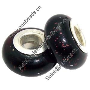 Lampwork Glass white Brass Plating Silver Beads, Rondelle, 6.8x13.5mm, Hole:4.5mm, Sold by PC