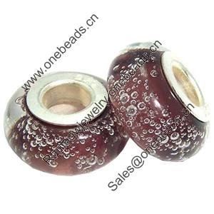 Lampwork Glass white Brass Plating Silver Beads, Rondelle, 6.8x13.5mm, Hole:4.5mm, Sold by PC