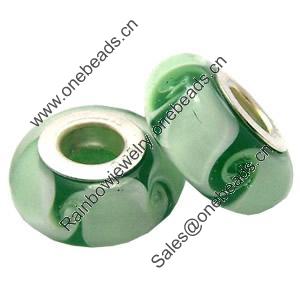 Lampwork Glass white Brass Plating Silver Beads, Rondelle, 6.8x13.5mm, Hole:4.5mm, Sold by PC