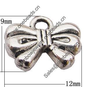 Pendant, Zinc Alloy Jewelry Findings Lead-free, Bowknot 12x9mm Hole:2mm, Sold by Bag