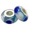 Lampwork Glass white Brass Plating Silver Beads, Rondelle, 6.8x13.5mm, Hole:4.5mm, Sold by PC