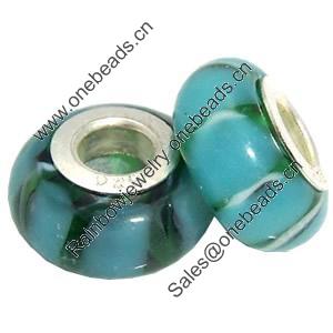 Lampwork Glass white Brass Plating Silver Beads, Rondelle, 6.8x13.5mm, Hole:4.5mm, Sold by PC