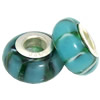 Lampwork Glass white Brass Plating Silver Beads, Rondelle, 6.8x13.5mm, Hole:4.5mm, Sold by PC