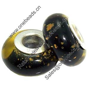 Lampwork Glass white Brass Plating Silver Beads, Rondelle, 6.8x13.5mm, Hole:4.5mm, Sold by PC