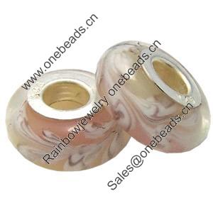 Lampwork Glass white Brass Plating Silver Beads, Rondelle, 6.8x13.5mm, Hole:4.5mm, Sold by PC