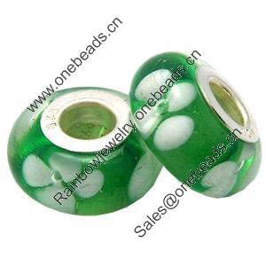 Lampwork Glass white Brass Plating Silver Beads, Rondelle, 6.8x13.5mm, Hole:4.5mm, Sold by PC