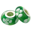 Lampwork Glass white Brass Plating Silver Beads, Rondelle, 6.8x13.5mm, Hole:4.5mm, Sold by PC