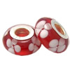 Lampwork Glass white Brass Plating Silver Beads, Rondelle, 6.8x13.5mm, Hole:4.5mm, Sold by PC