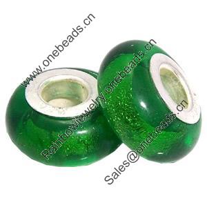 Lampwork Glass white Brass Plating Silver Beads, Rondelle, 6.8x13.5mm, Hole:4.5mm, Sold by PC