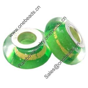 Lampwork Glass white Brass Plating Silver Beads, Rondelle, 6.8x13.5mm, Hole:4.5mm, Sold by PC