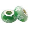 Lampwork Glass white Brass Plating Silver Beads, Rondelle, 6.8x13.5mm, Hole:4.5mm, Sold by PC