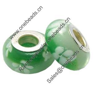 Lampwork Glass white Brass Plating Silver Beads, Rondelle, 6.8x13.5mm, Hole:4.5mm, Sold by PC