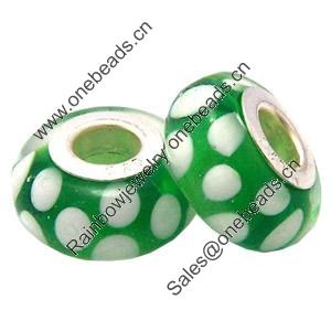 Lampwork Glass white Brass Plating Silver Beads, Rondelle, 6.8x13.5mm, Hole:4.5mm, Sold by PC