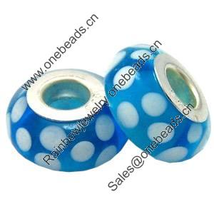 Lampwork Glass white Brass Plating Silver Beads, Rondelle, 6.8x13.5mm, Hole:4.5mm, Sold by PC