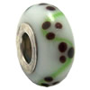 Lampwork Glass white Brass Plating Silver Beads, Rondelle, 6.8x13.5mm, Hole:4.5mm, Sold by PC