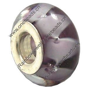 Lampwork Glass white Brass Plating Silver Beads, Rondelle, 6.8x13.5mm, Hole:4.5mm, Sold by PC