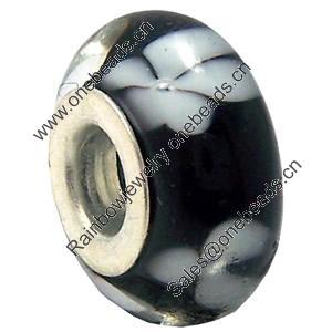 Lampwork Glass white Brass Plating Silver Beads, Rondelle, 6.8x13.5mm, Hole:4.5mm, Sold by PC