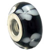 Lampwork Glass white Brass Plating Silver Beads, Rondelle, 6.8x13.5mm, Hole:4.5mm, Sold by PC