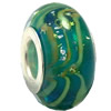 Lampwork Glass white Brass Plating Silver Beads, Rondelle, 6.8x13.5mm, Hole:4.5mm, Sold by PC